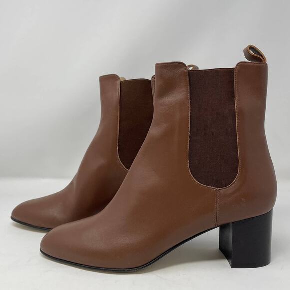 Kahmune Mila Bootie 9 Brown Leather Almond Toe Block Heel Pull On Chelsea - Picture 1 of 5